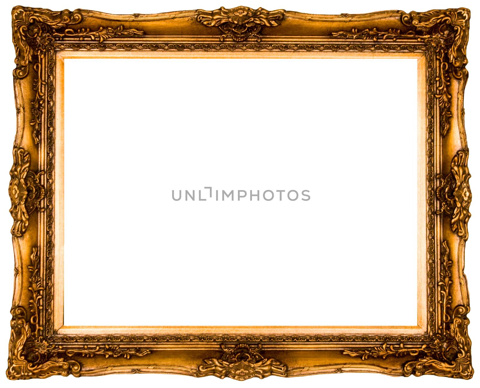 Antique retro frame for artwork from gold isolated