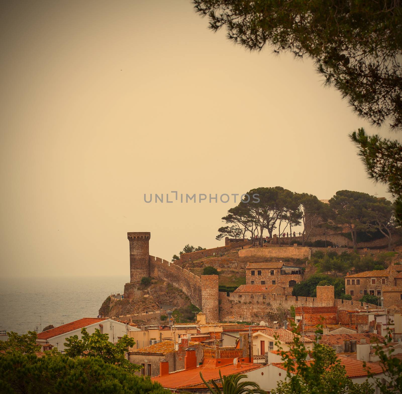 Tossa de Mar, Catalonia, Spain, 18.06.2013, views of the medieval fortress Vila Vella, editorial use only. Instagram style image