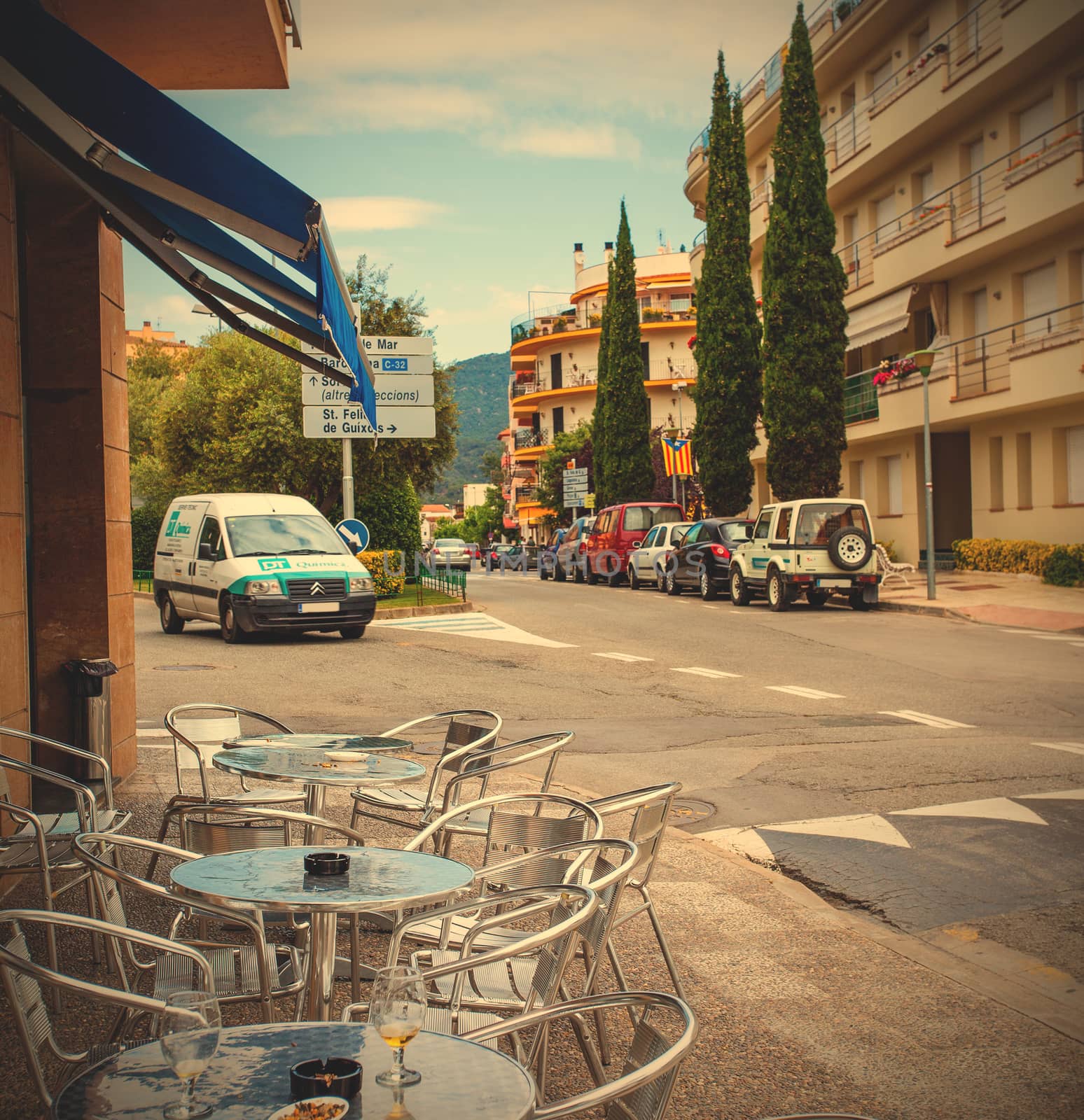 Spain, Catalonia - JUNE 20, 2013: Avenida Pelegri street in the Tossa de Mar town. Instagram image style