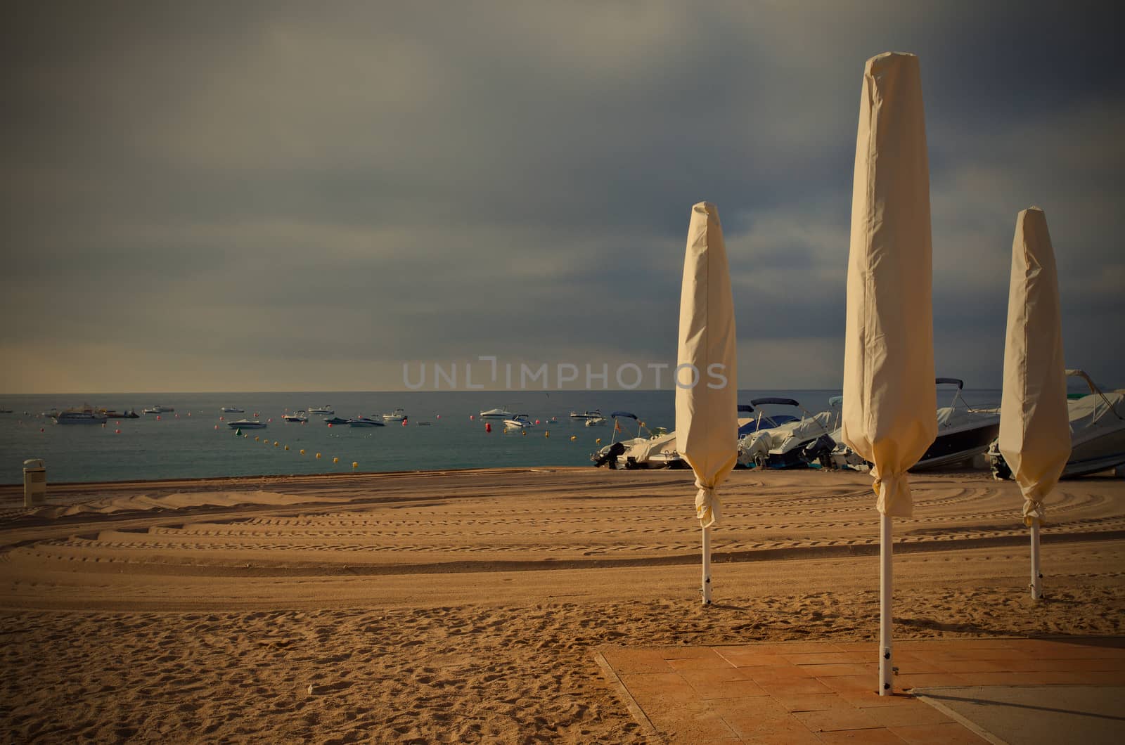Early morning on the Mediterranean beach, instagram image style
