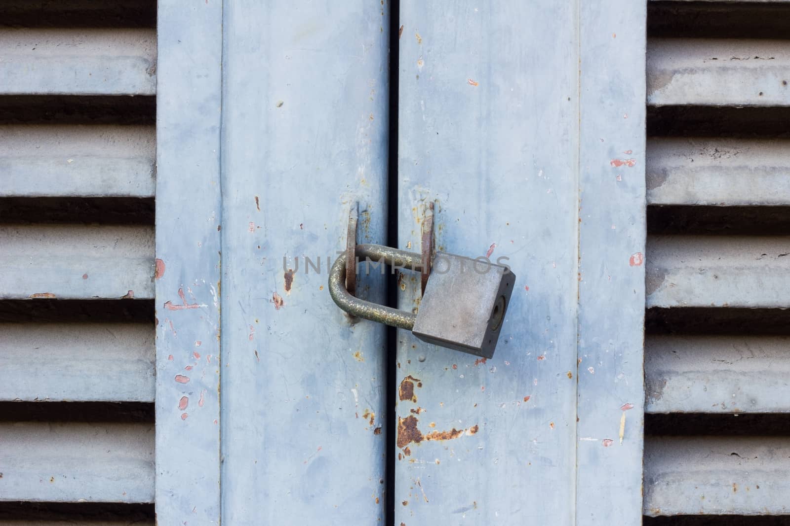 Old Key Lock on Close Wood Door, close-up