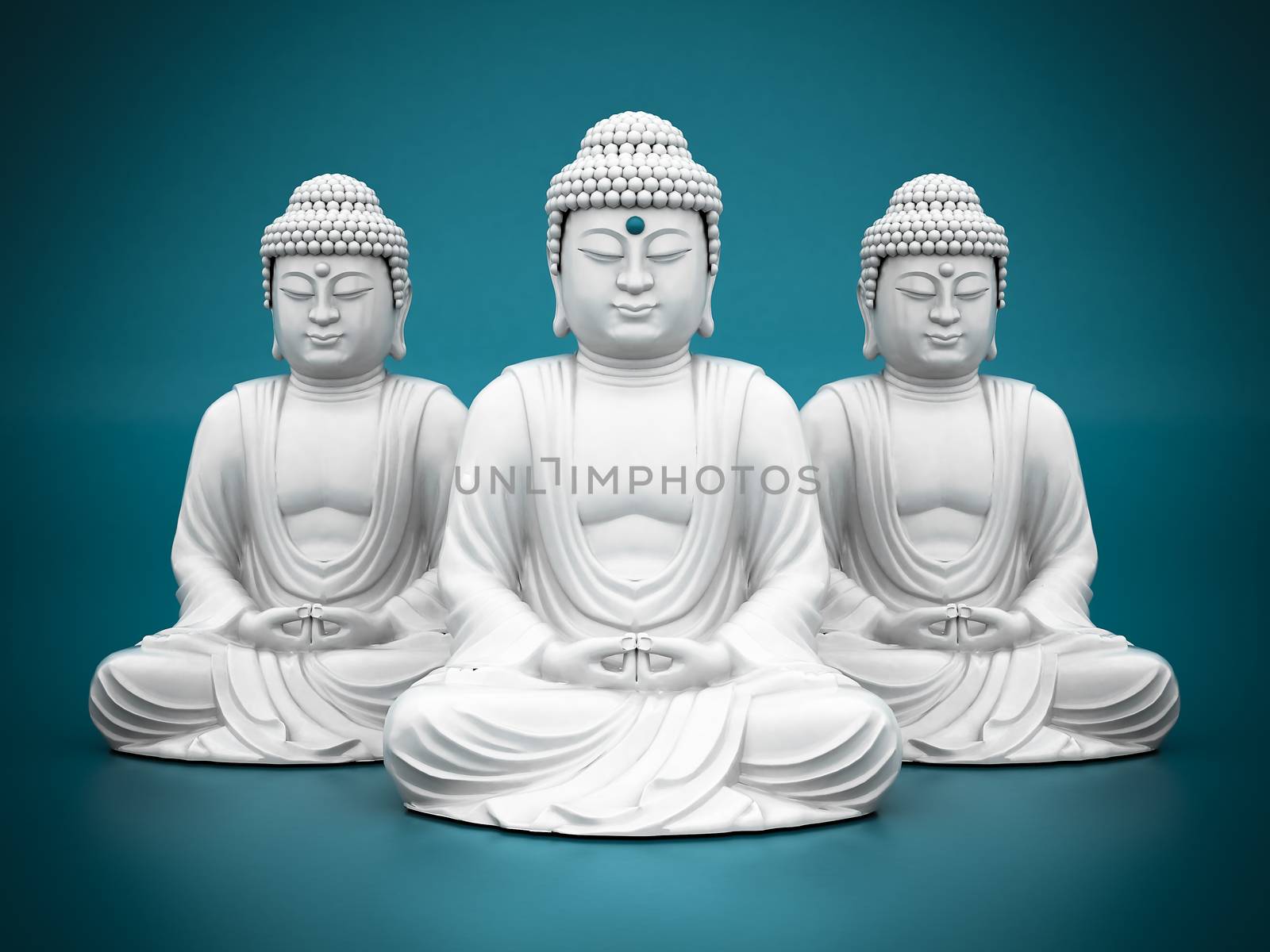 image of a white statue of Buddha on blue background