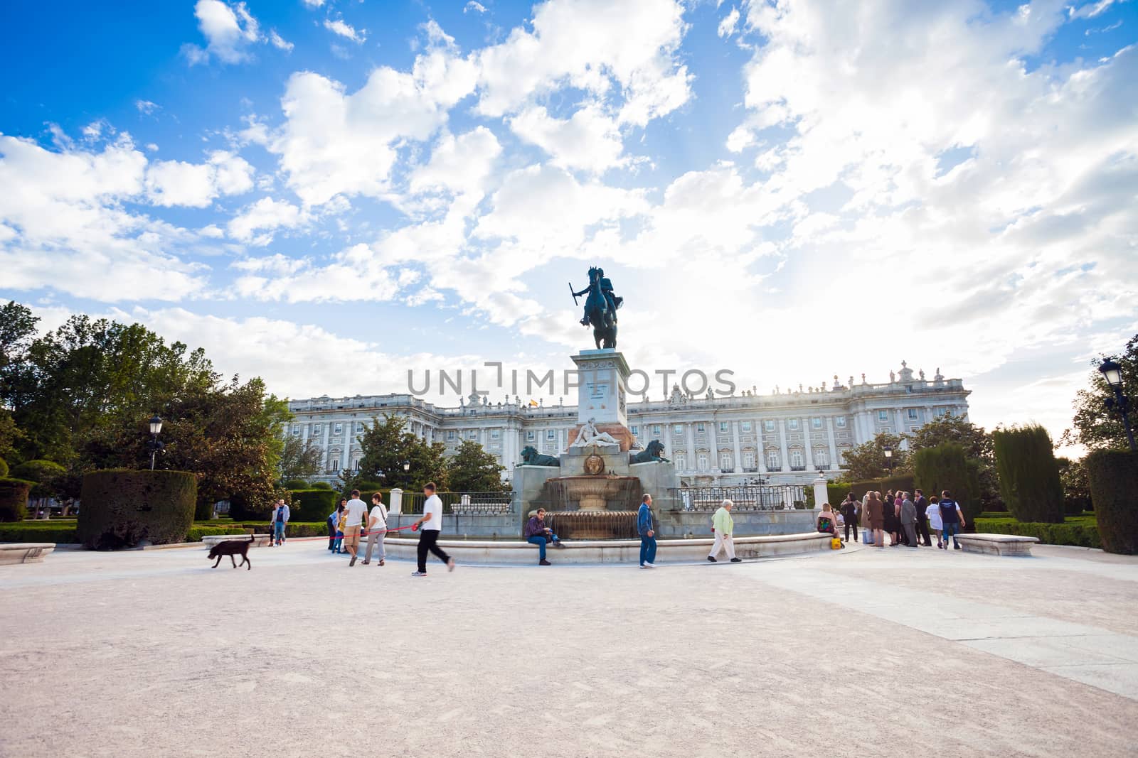Madrid, Spain - May 10, 2012: Plaza de Oriente with tourists on a spring day in Madrid, Spain