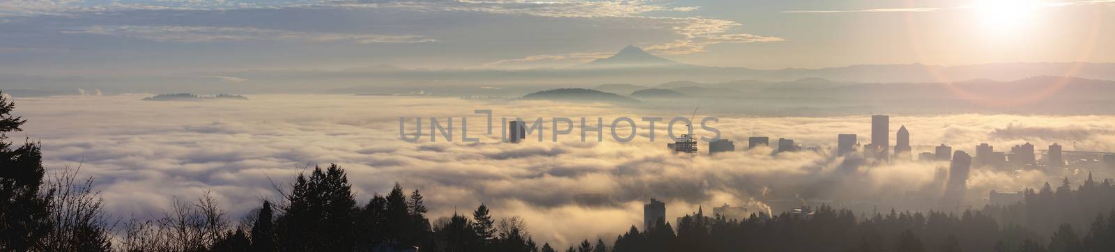 Rolling Fog Over Portland at Sunrise by jpldesigns