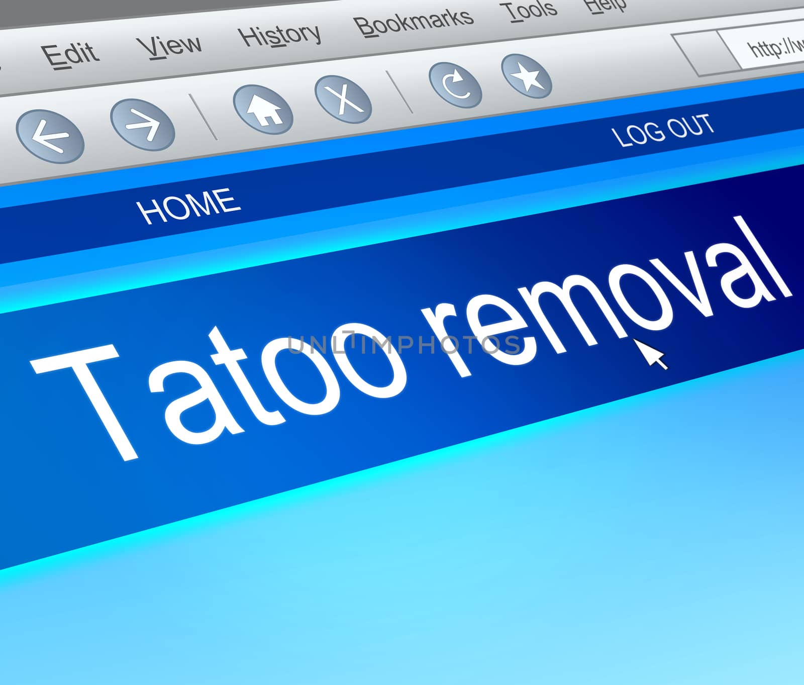 Illustration depicting a computer screen capture with a tatoo removal concept.