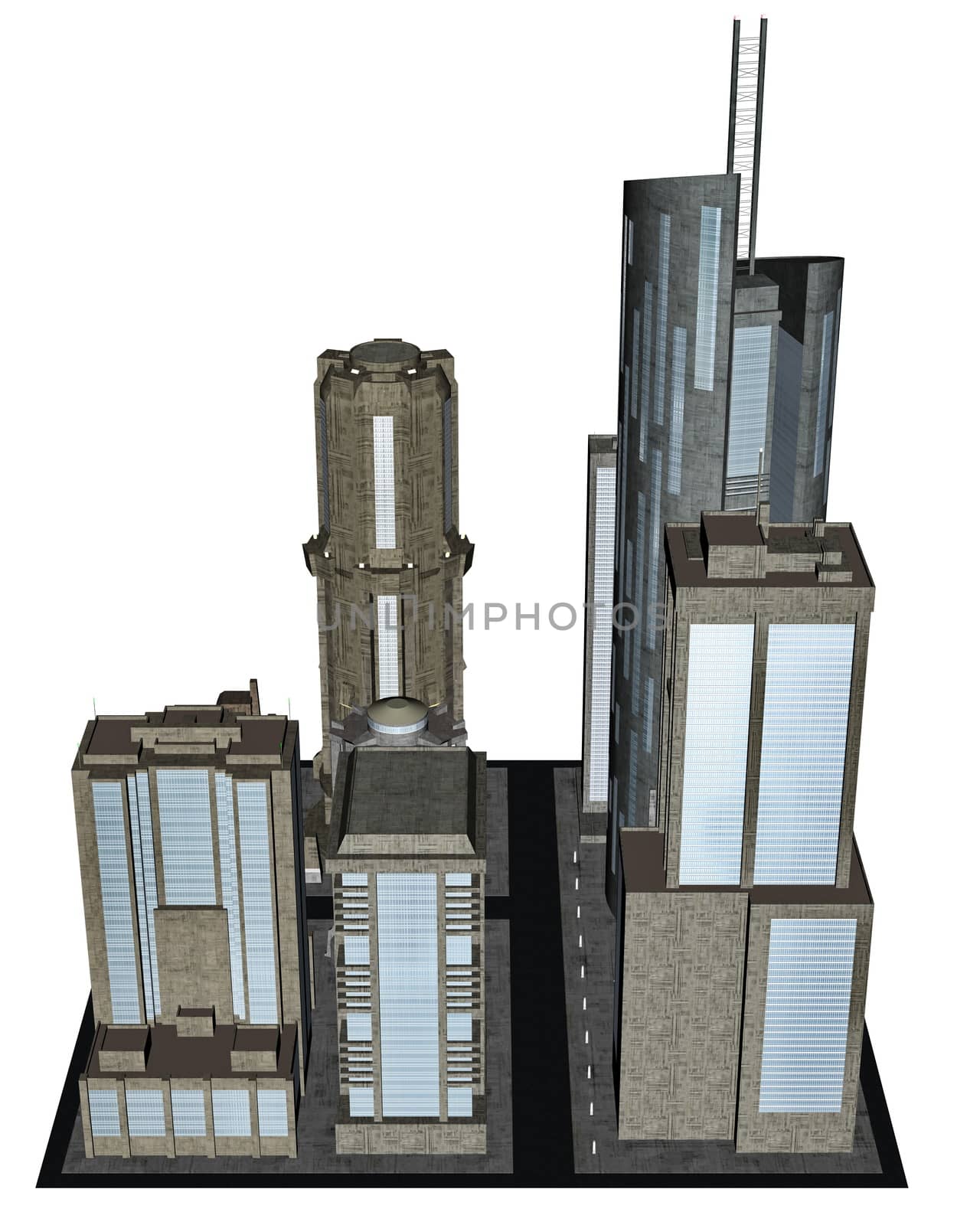 City block isolated in white background- 3D render
