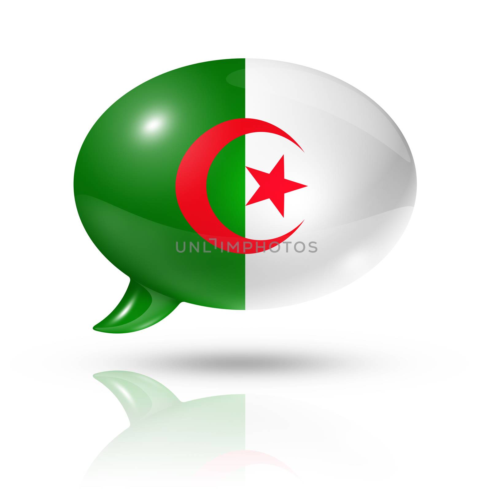 three dimensional Algerian flag in a speech bubble isolated on white with clipping path