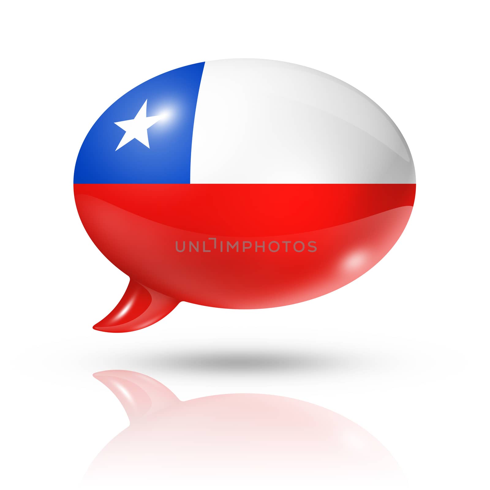 three dimensional Chile flag in a speech bubble isolated on white with clipping path