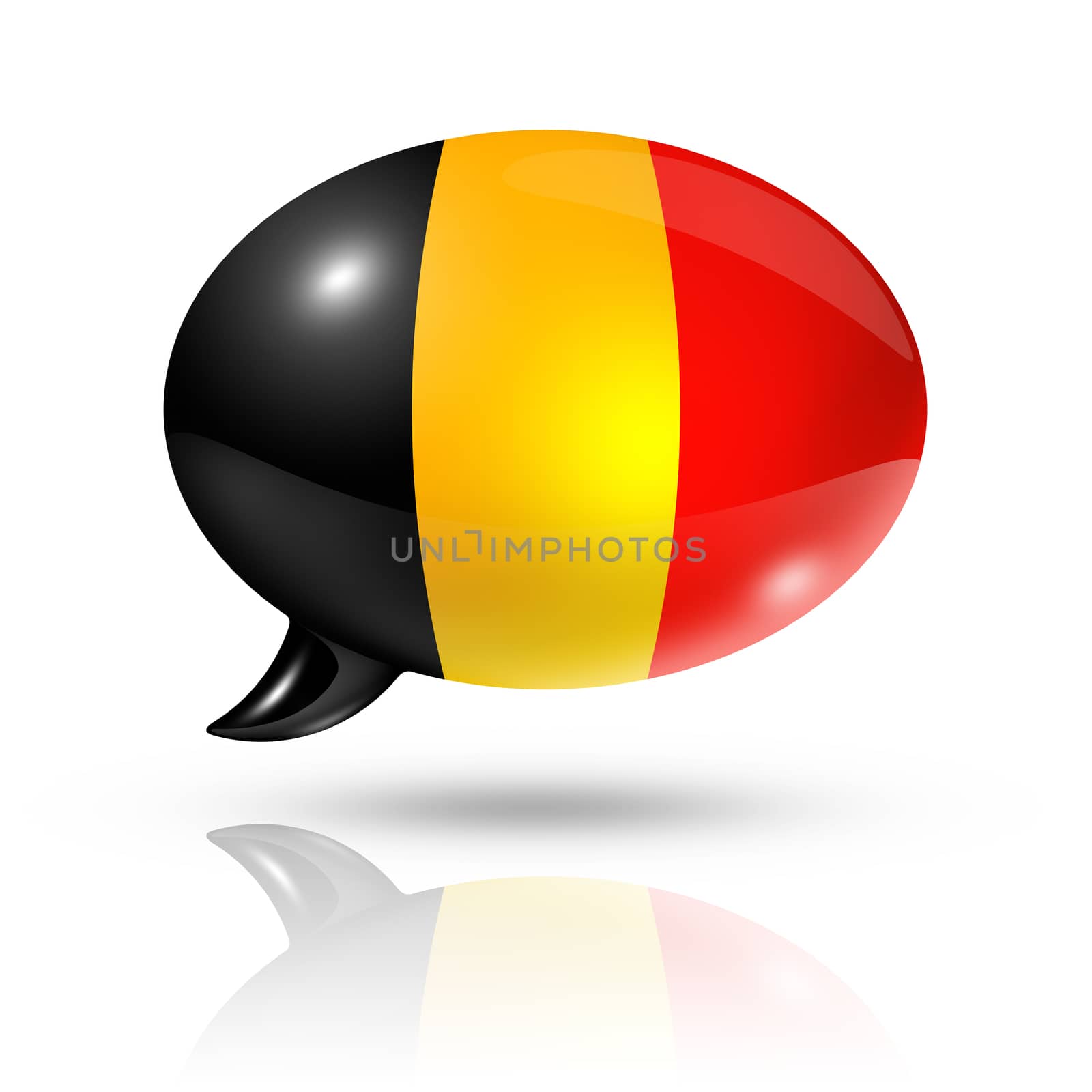 three dimensional Belgium flag in a speech bubble isolated on white with clipping path
