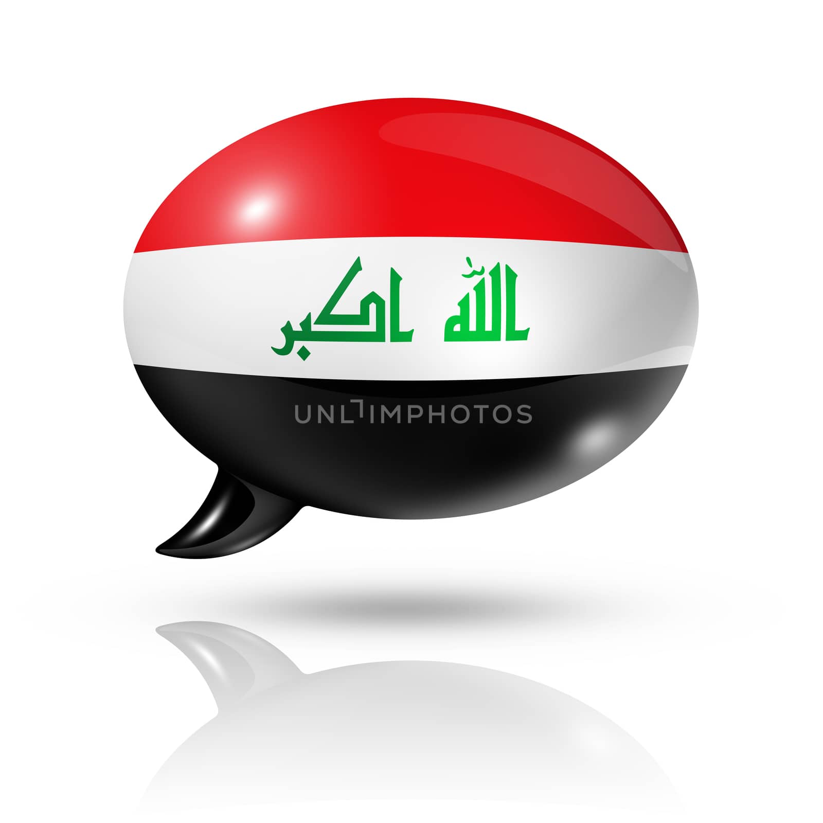three dimensional Iraq flag in a speech bubble isolated on white with clipping path