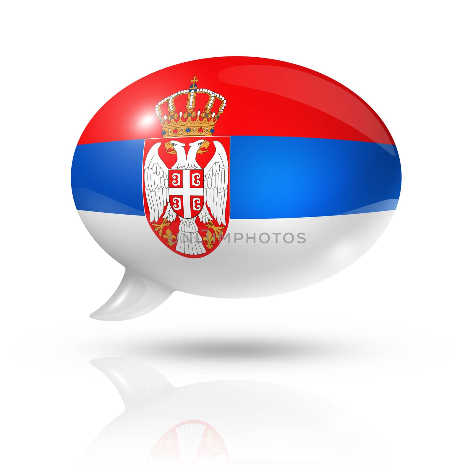 three dimensional Serbia flag in a speech bubble isolated on white with clipping path