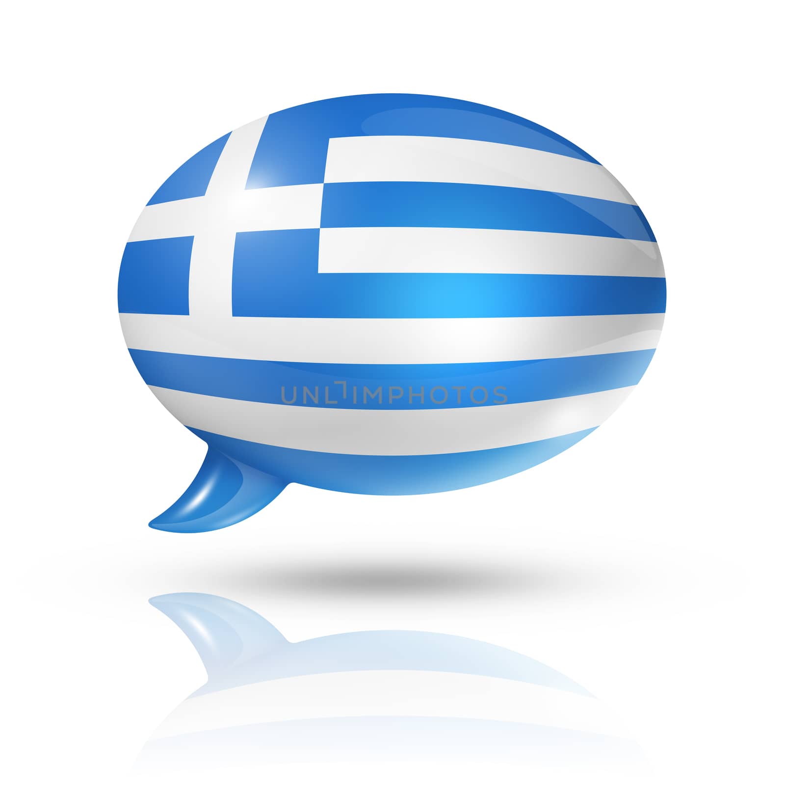 three dimensional Greece flag in a speech bubble isolated on white with clipping path