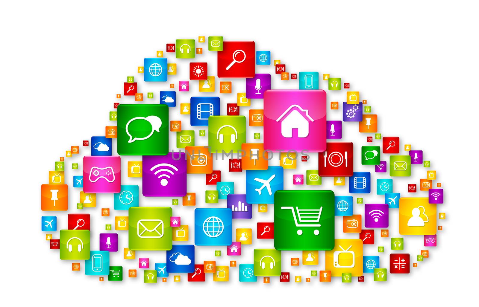 Cloud Computing concept. apps icons set isolated on white