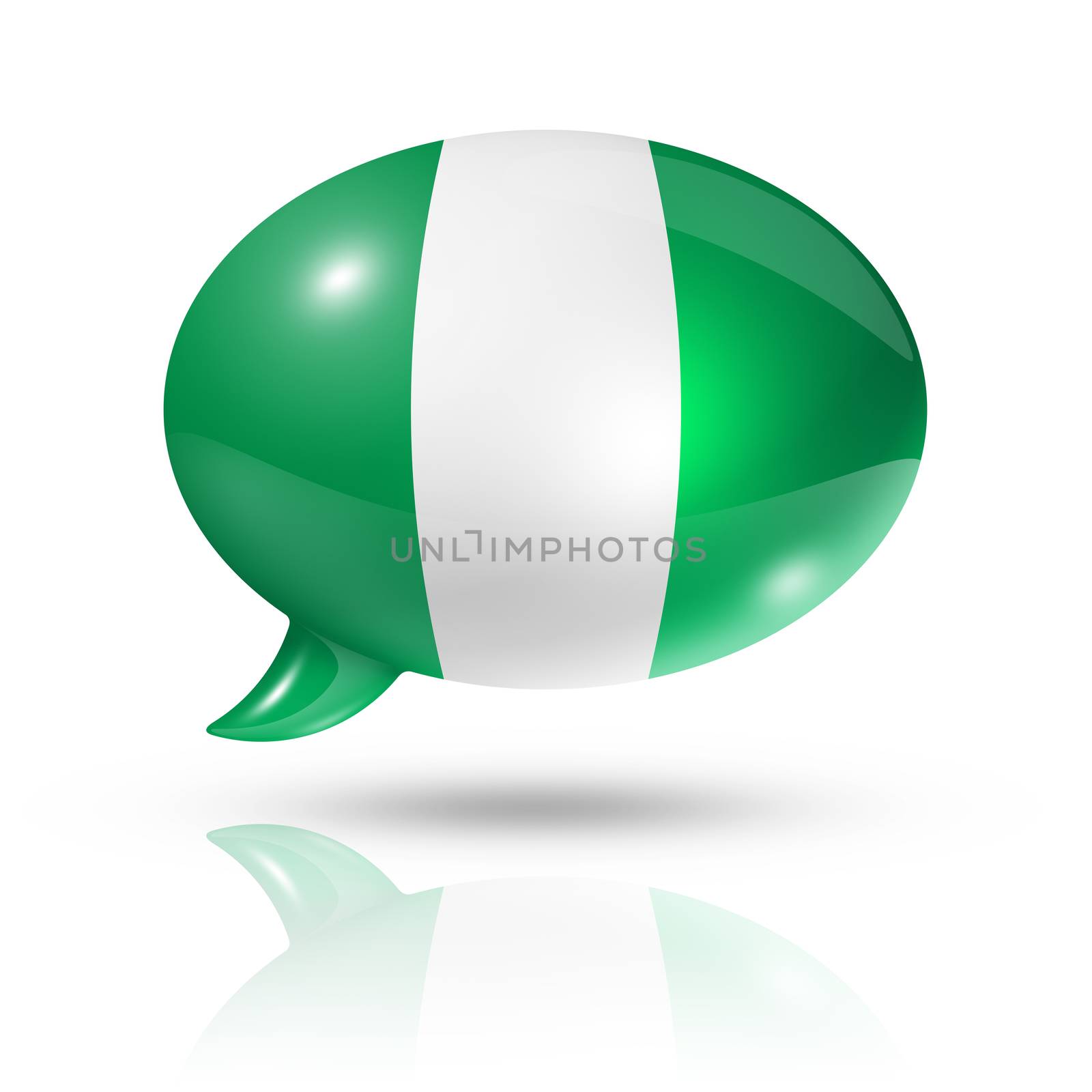 three dimensional Nigeria flag in a speech bubble isolated on white with clipping path