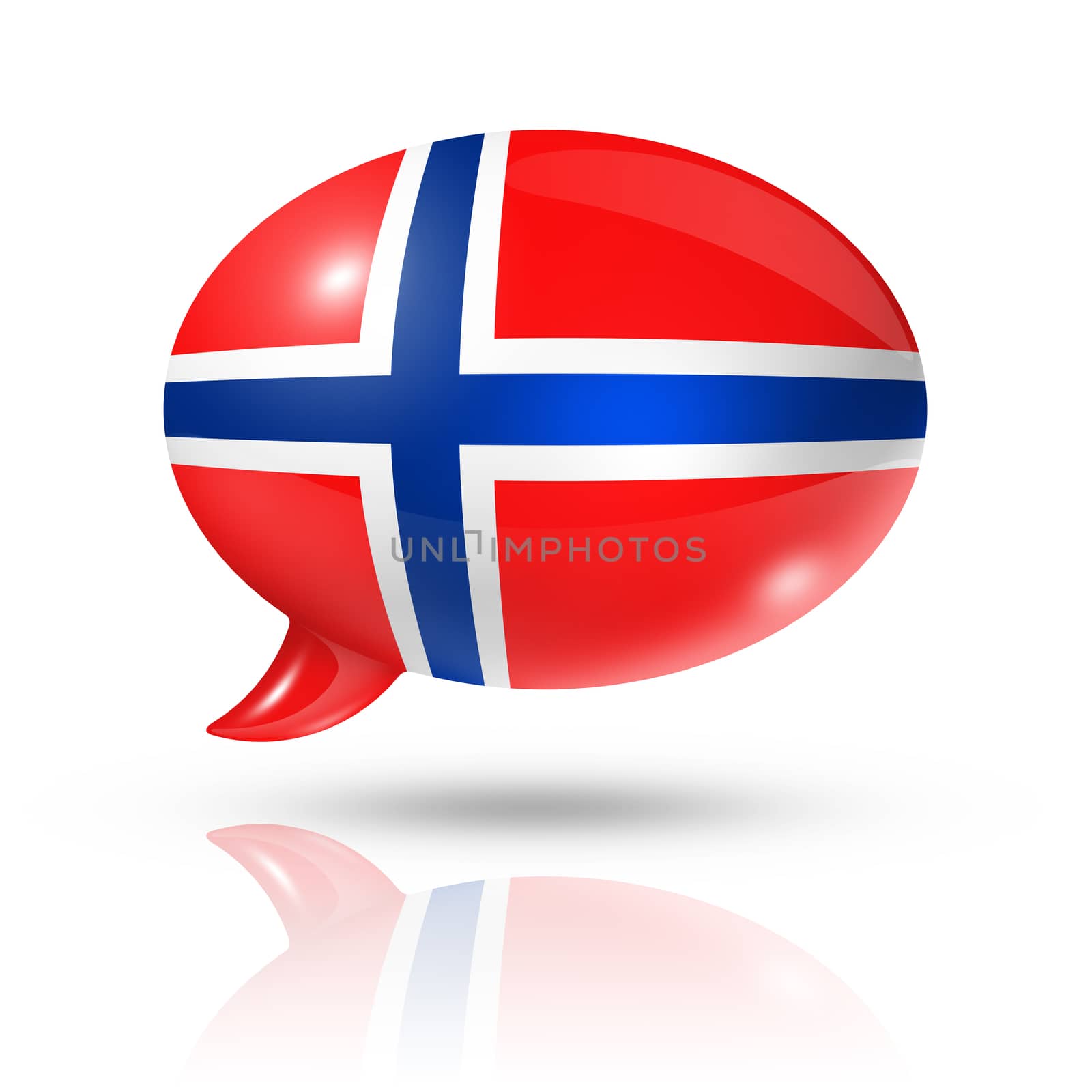 three dimensional Norway flag in a speech bubble isolated on white with clipping path