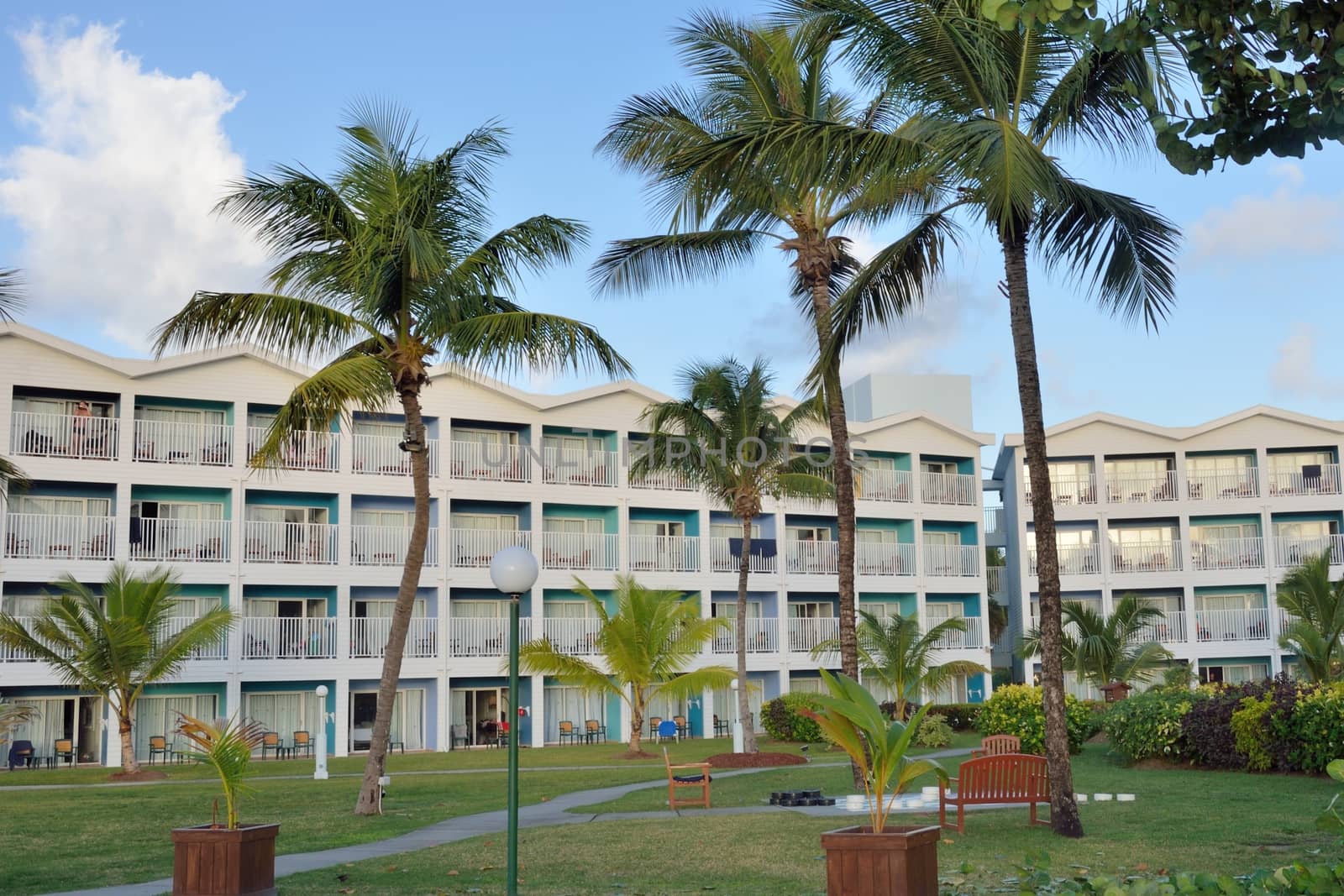 Caribbean large hotel with trees