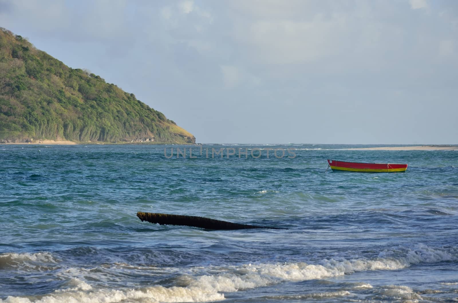 caribbean island and boat