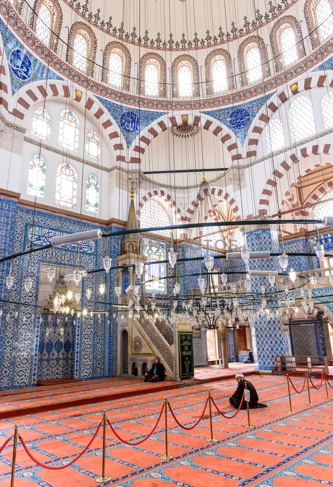 ISTANBUL - SEPTEMBER 21, 2014: Rustem Pasa Camii interior. The Mosque is in the Tahtakale neighborhood, of the Fatih district of Istanbul, Turkey.