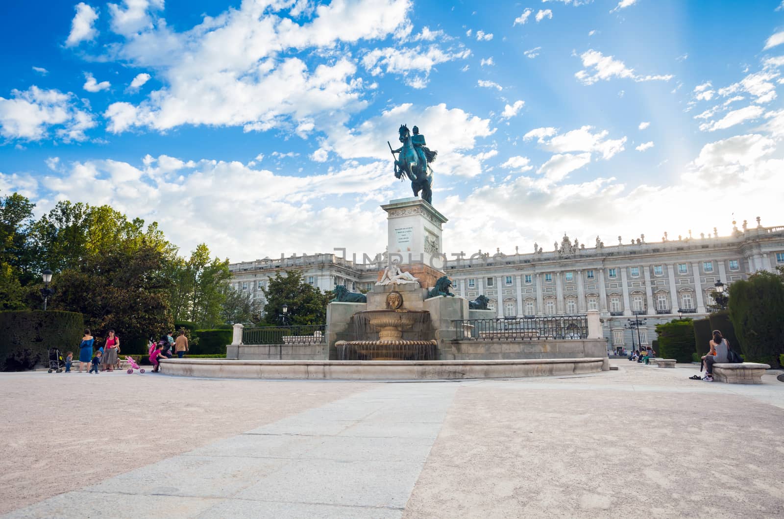 Madrid, Spain - May 10, 2012: Plaza de Oriente with tourists on a spring day in Madrid, Spain