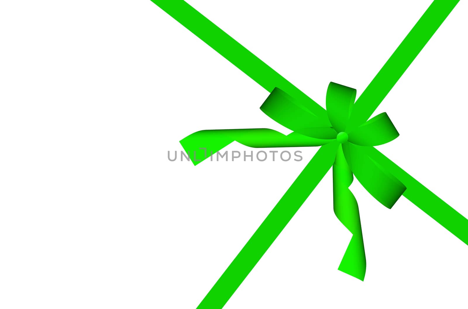 Gift green ribbon and bow isolated on white
