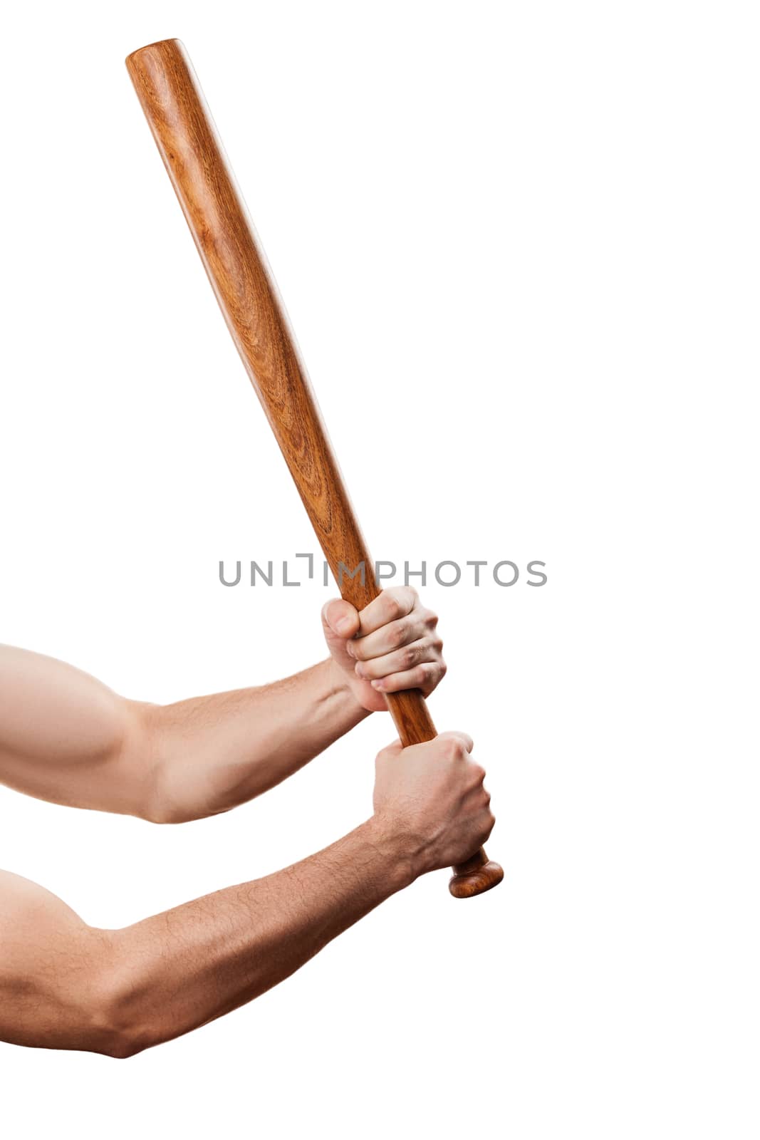 Angry man muscular hand holding baseball sport bat by ia_64