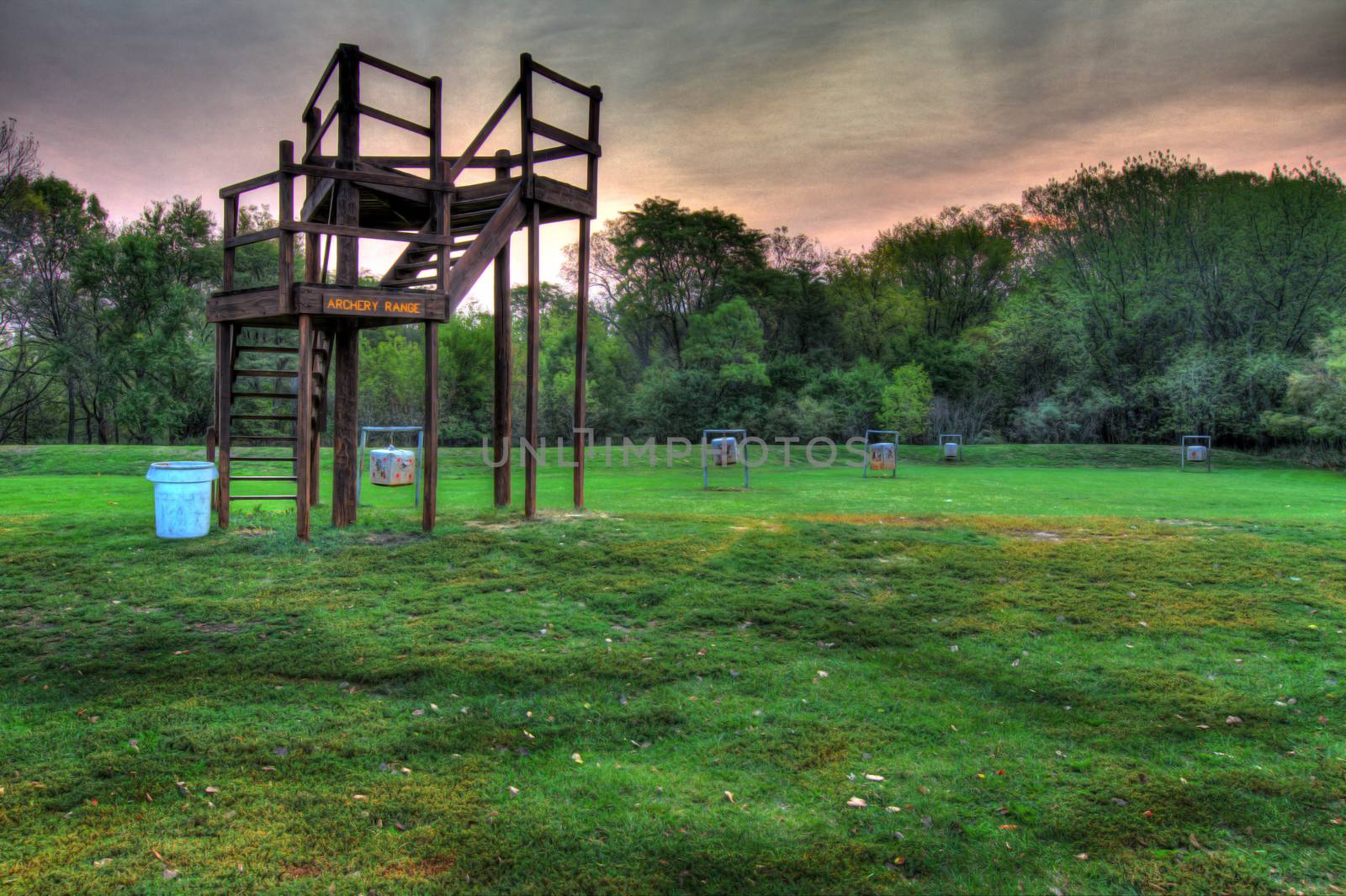 Field archery range at a park in hdr in soft focus