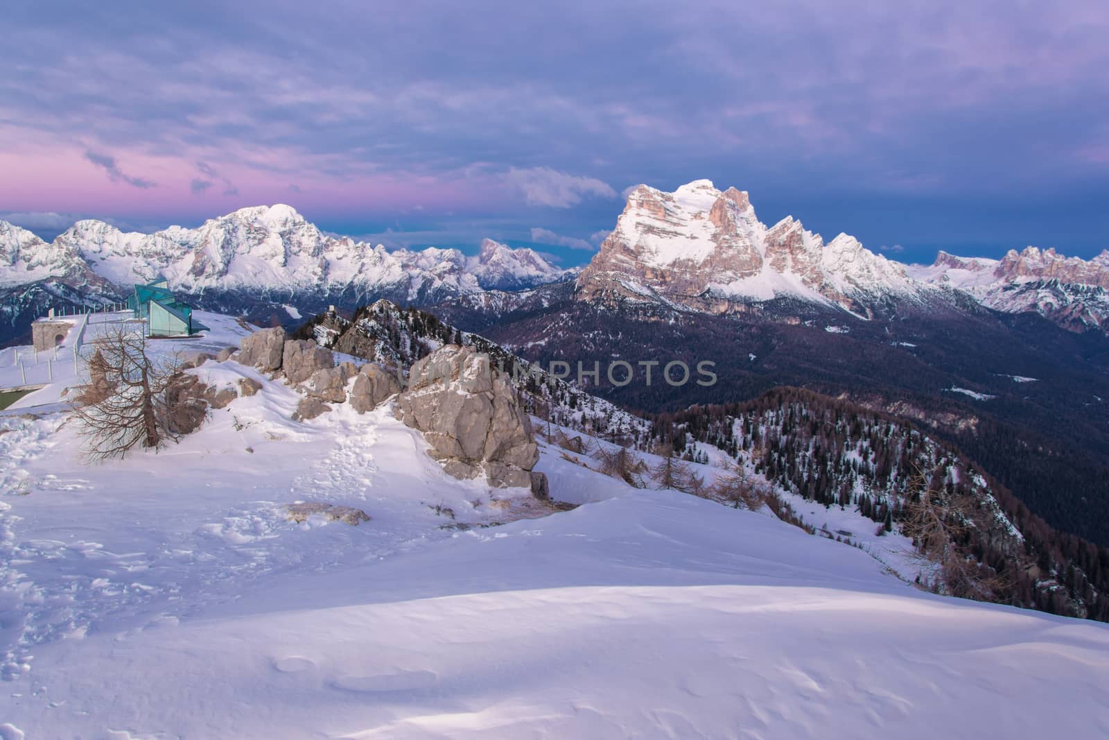Dolomites in winter during the sunrise by enrico.lapponi