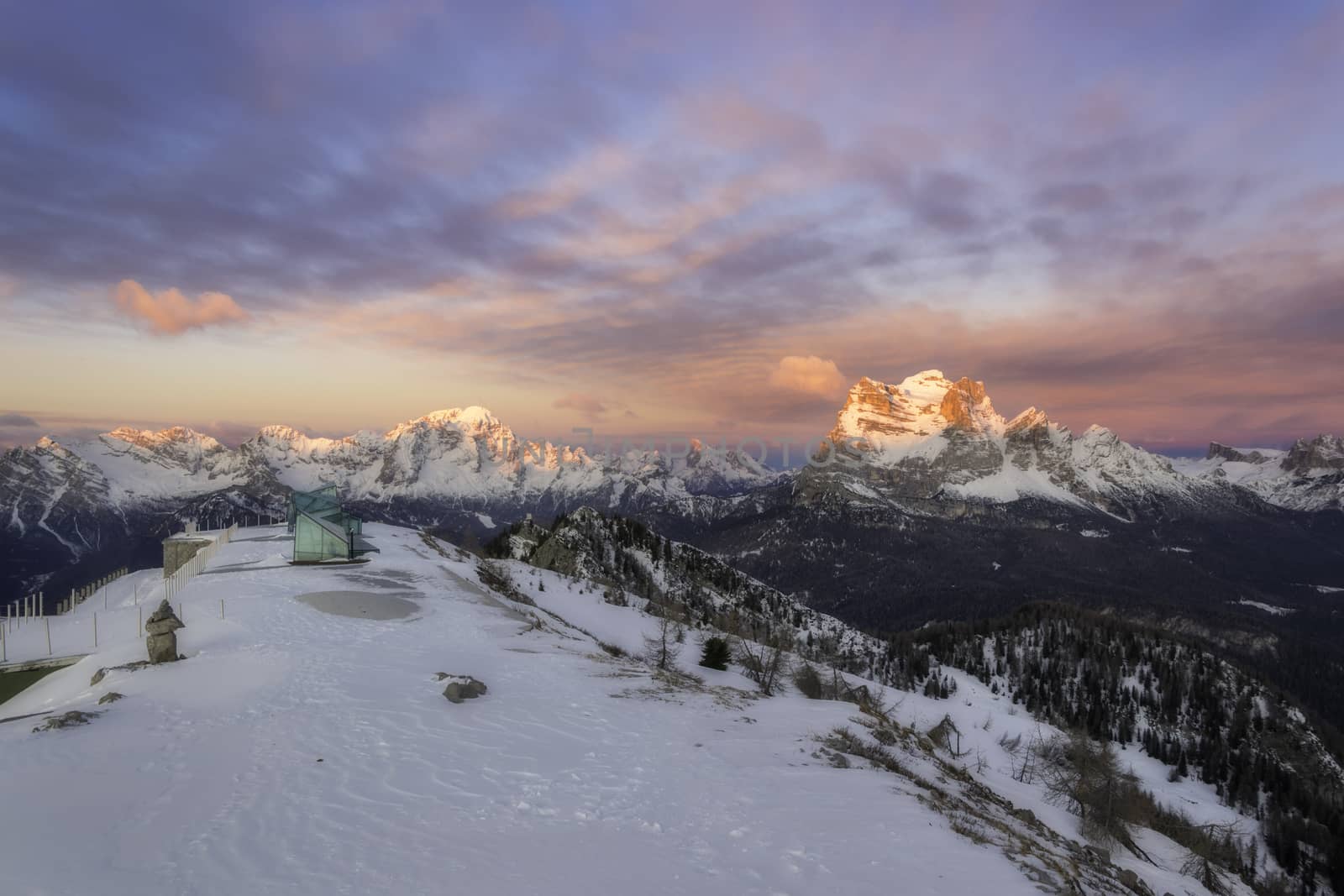 Dolomites in winter during the sunrise by enrico.lapponi