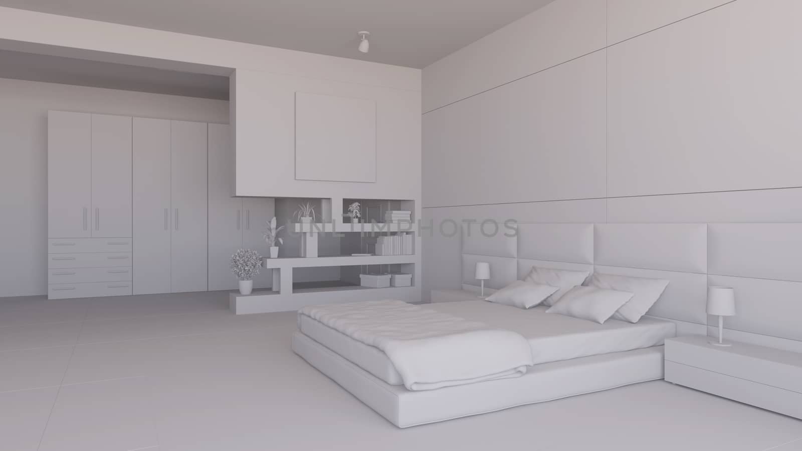 Interior render of a bedroom with some furinitures