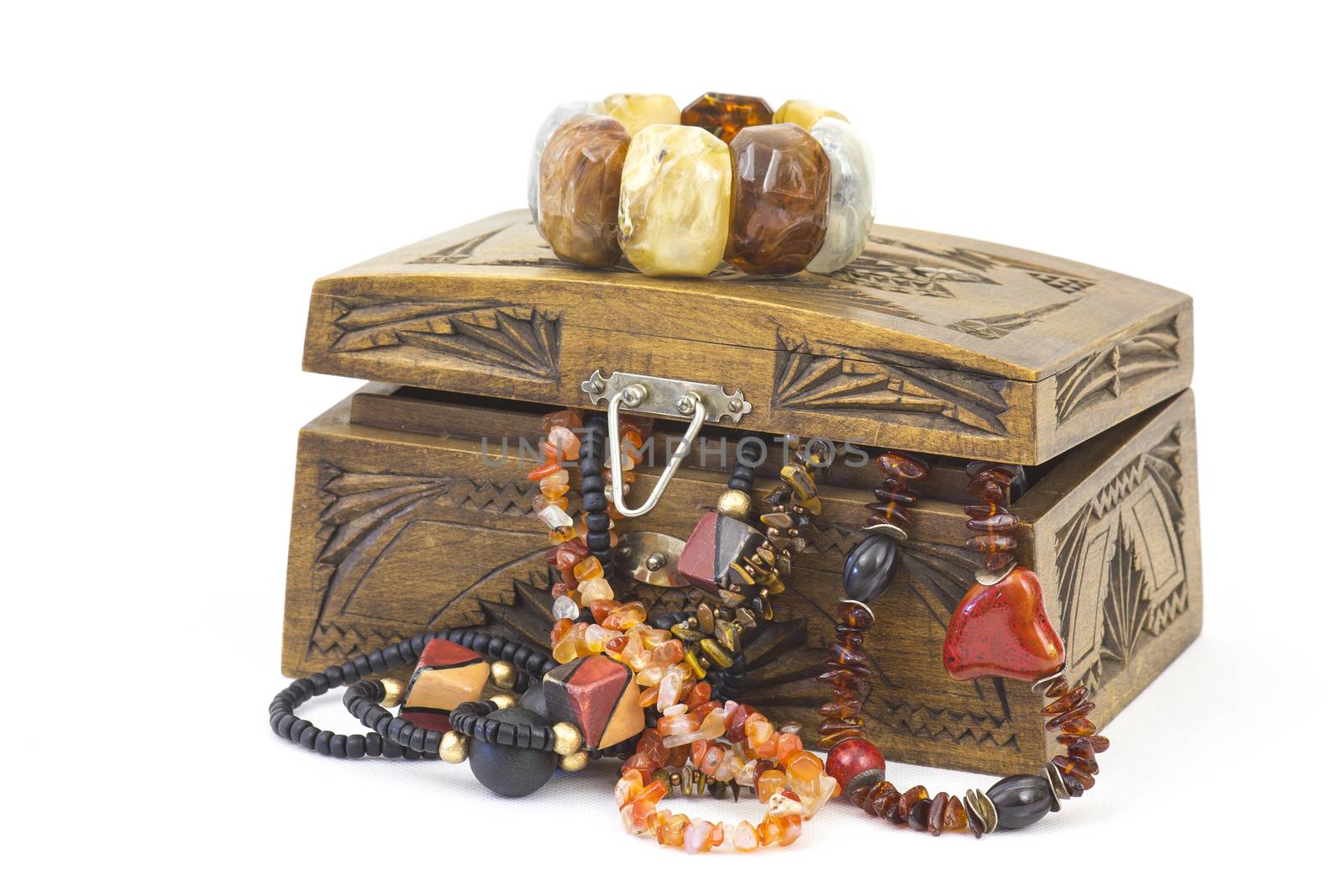 wooden casket with jewellery