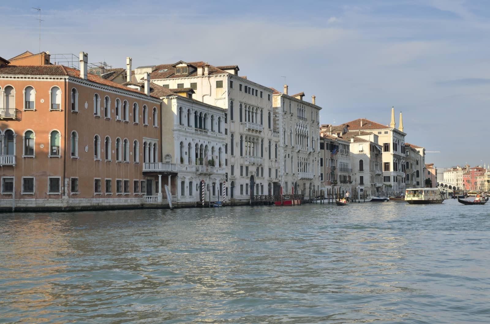 Vaporetto and gondolas by  the Grand Canal, Venice, Italy.
