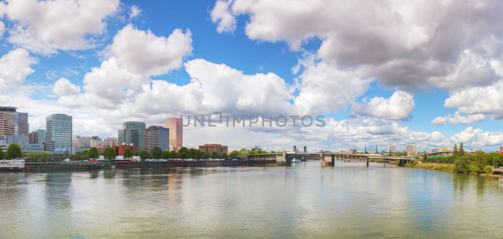 Downtown Portland cityscape panorama on an overcast day