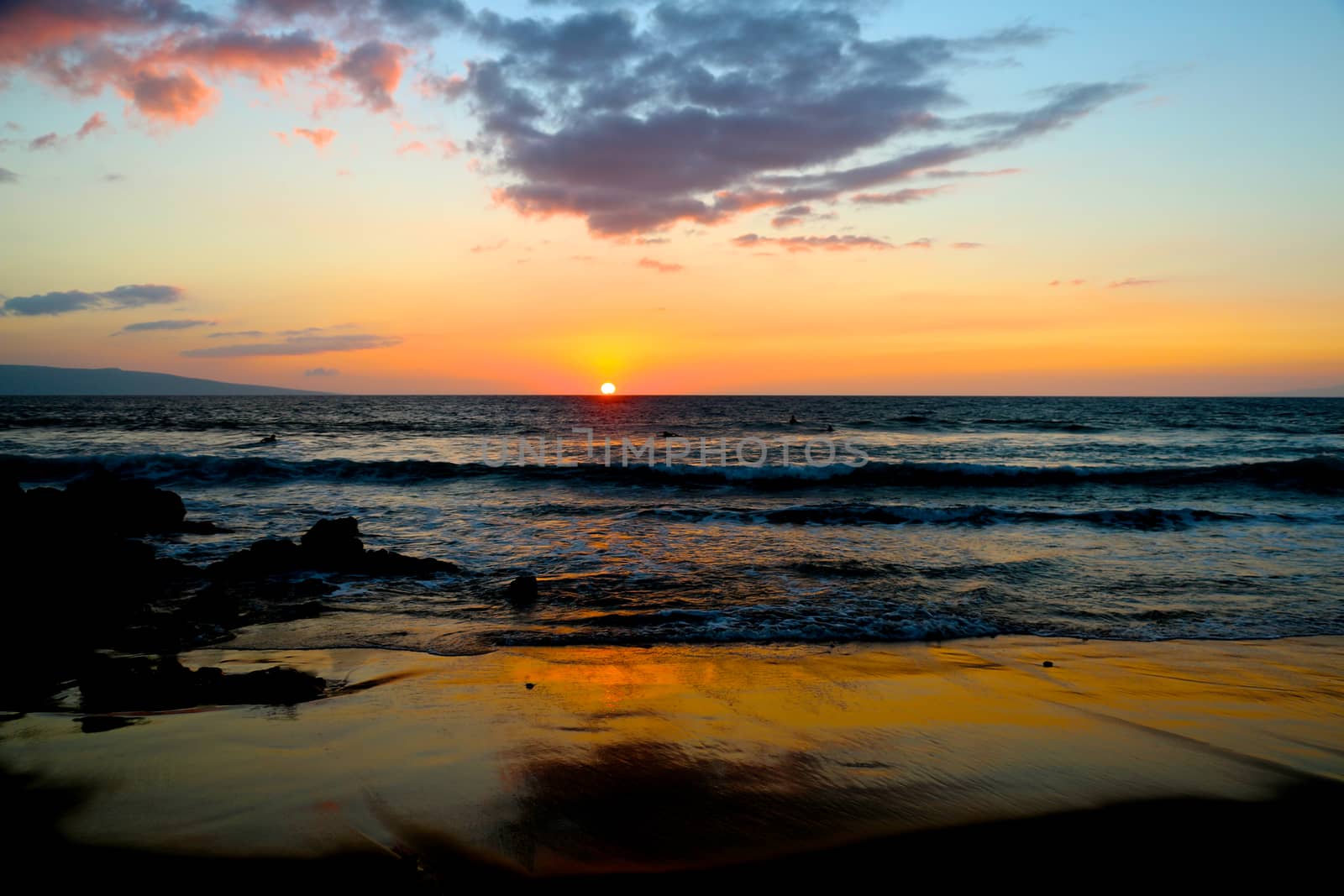 Dark Maui Sunset over the Ocean and Beach