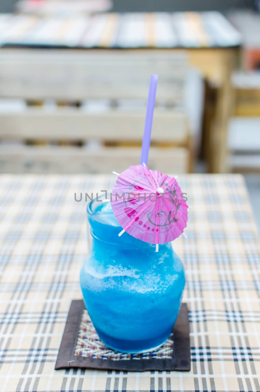 cocktail glass with the "Blue Hawaii"