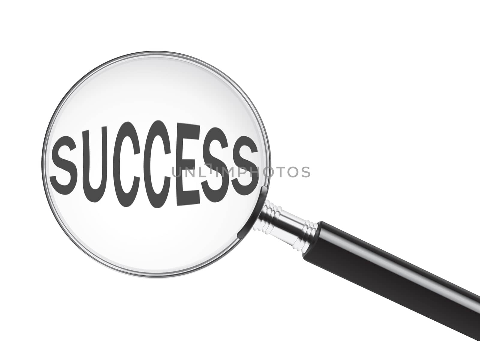 Success text under magnifying glass. Concept for focus on success