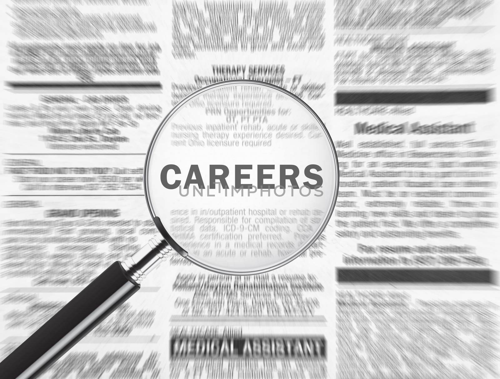 Careers ad through a magnifying glass