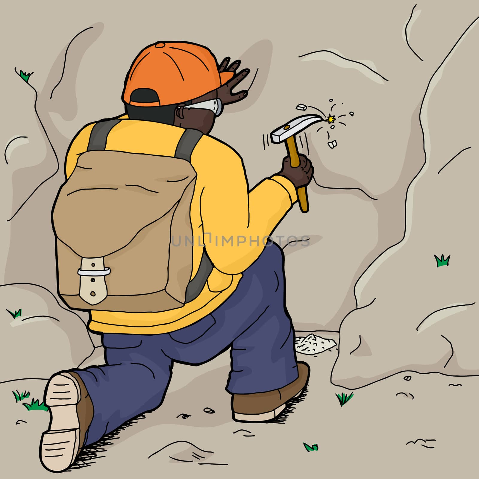 Cartoon of Black geologist collecting rock samples