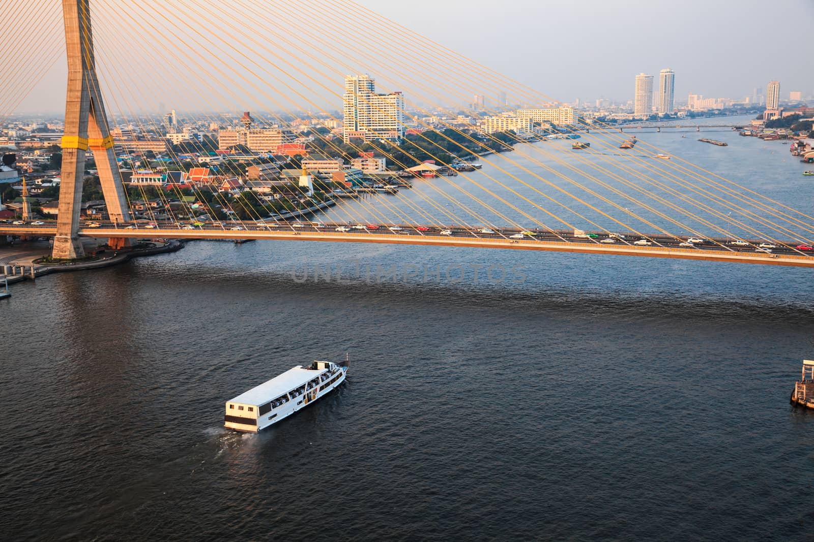 View of Chao Phraya River in the evening, Bangkok, Thailand