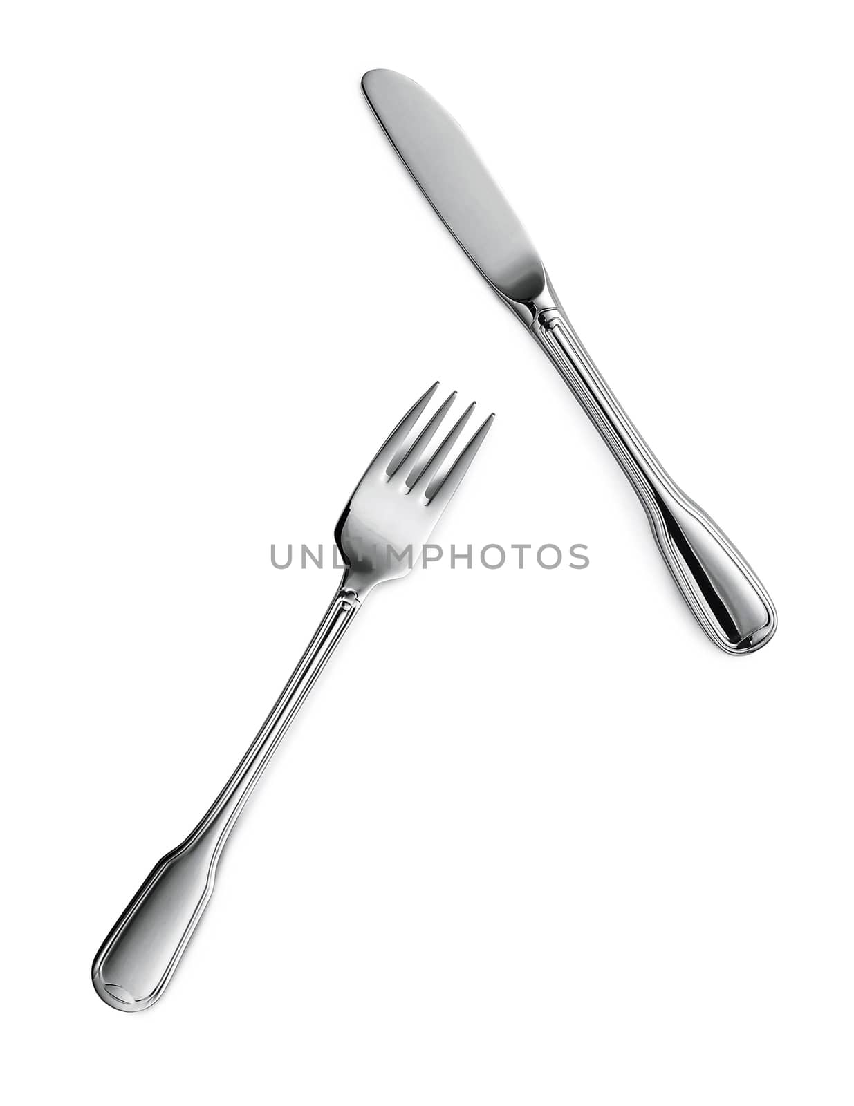 Fork and knife isolated on white background
