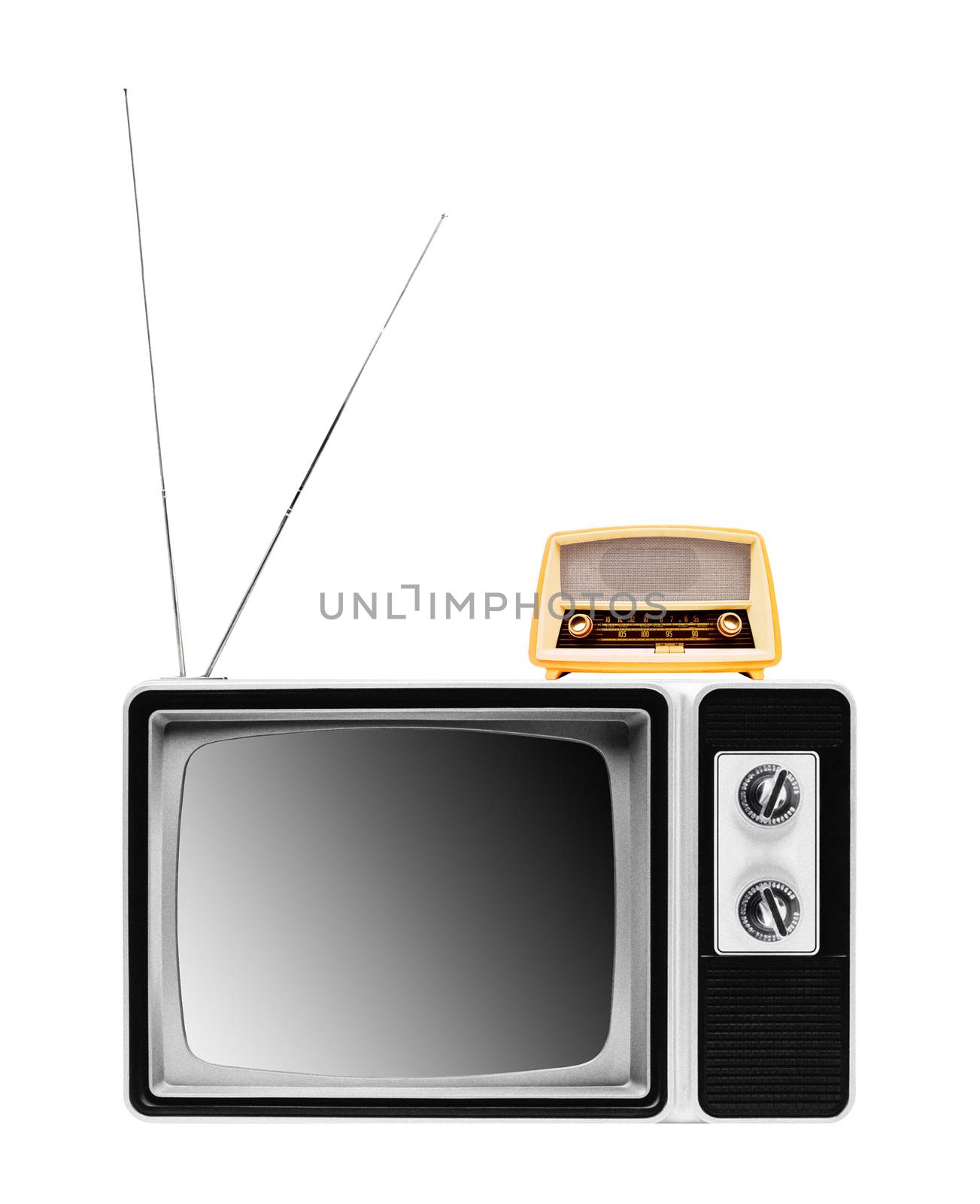 vintage radio on tv isolated