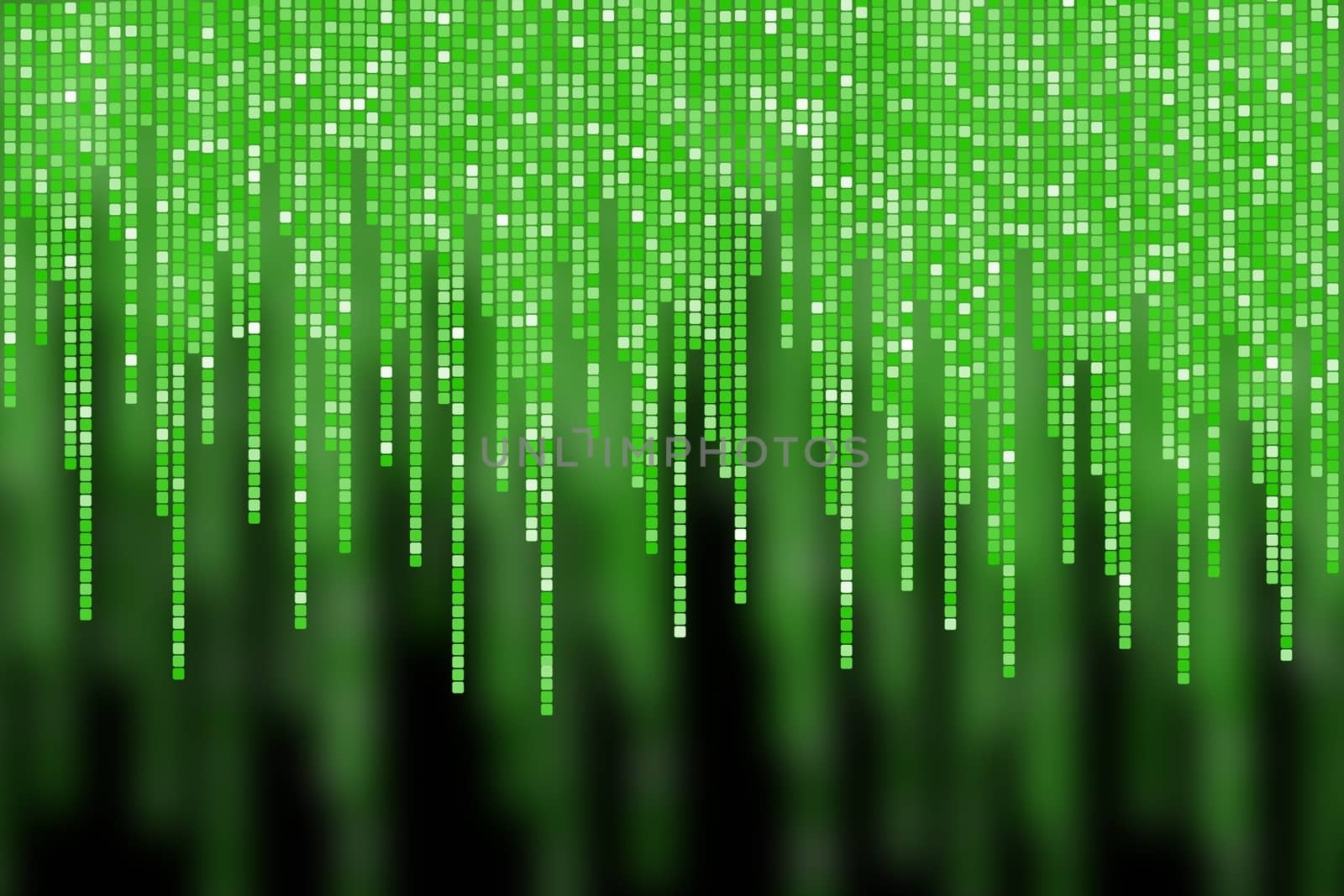 matrix made of green square polkadots on black background.