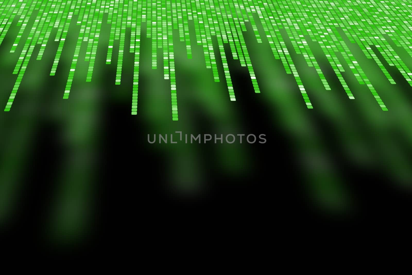 matrix made of green square polkadots on black background, perspective