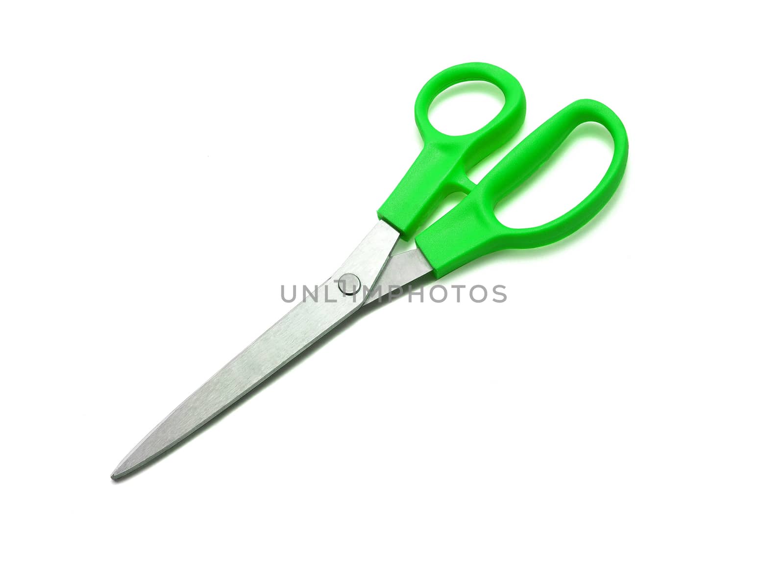 Green scissors isolated on a white background