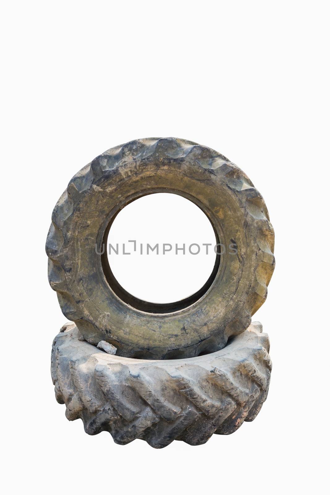 Old Tractor tires isolated on white background.