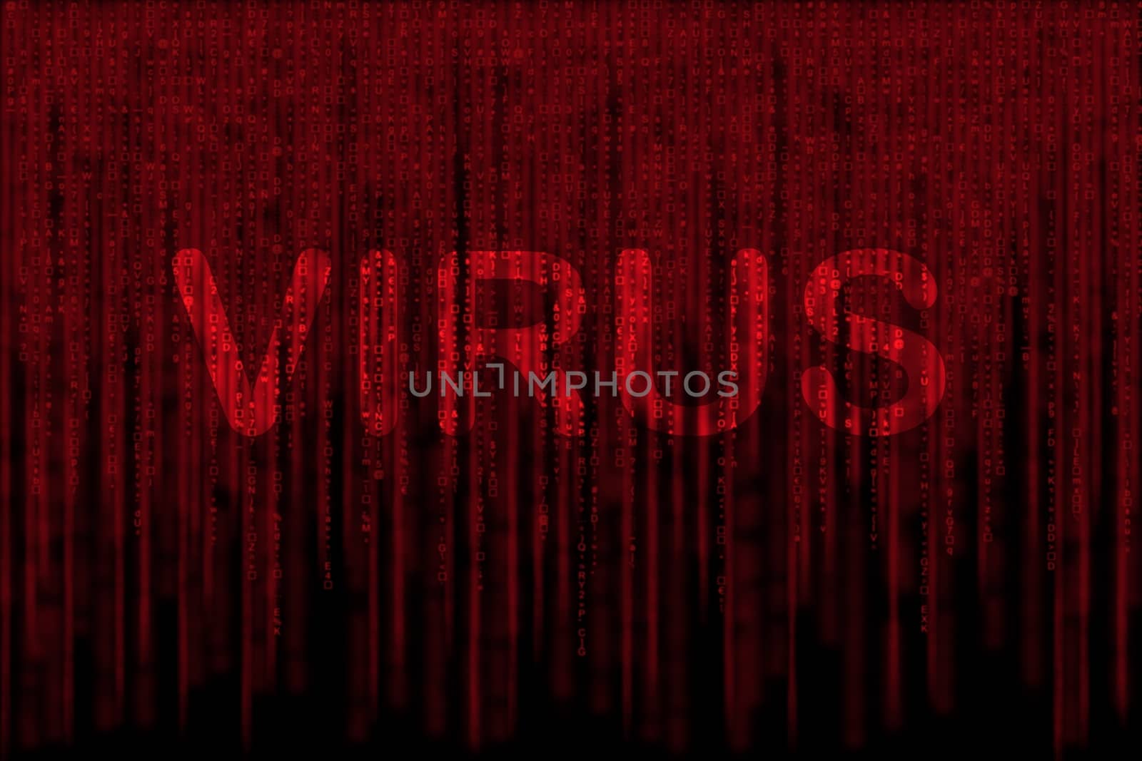 red matrix background computer generated, with word VIRUS by a3701027