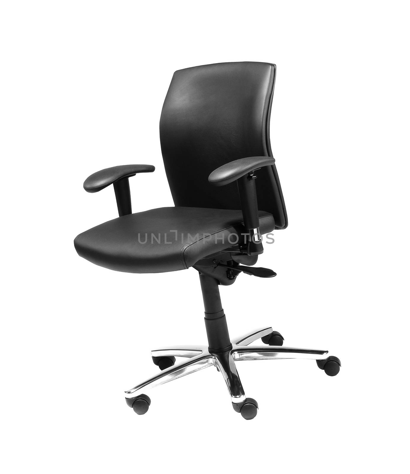 black leather chair over white background