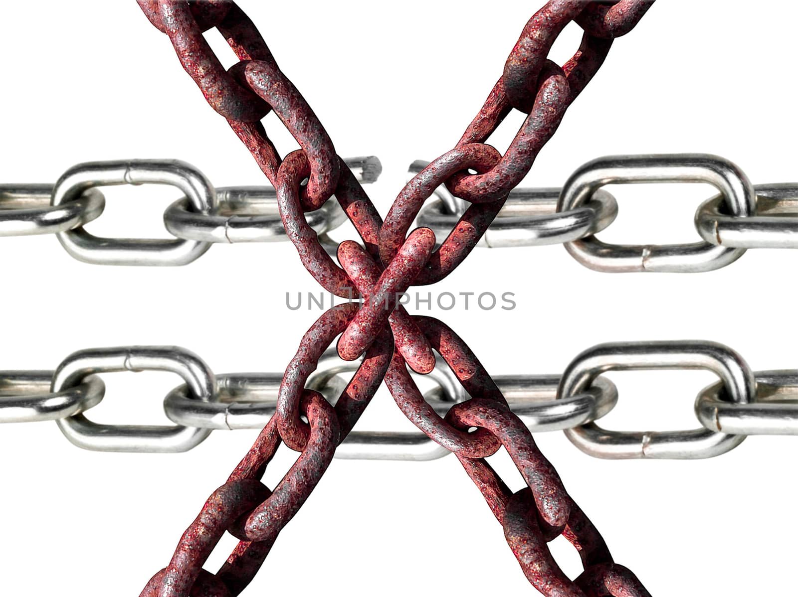 old and new chains isolated on white