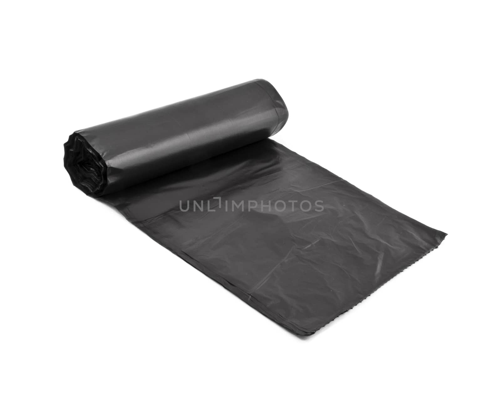 Roll of plastic garbage bags isolated on white background
