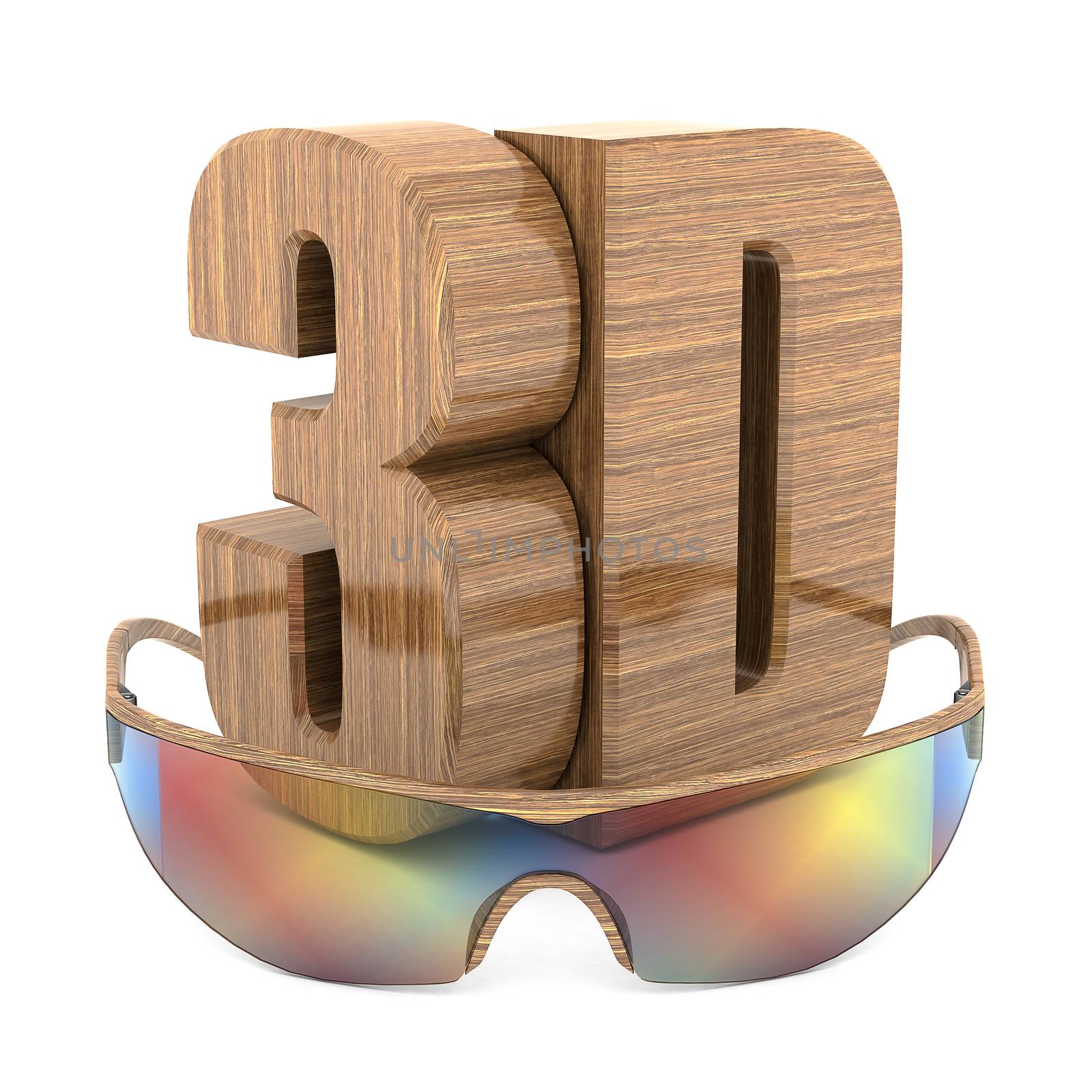 3d wood logo on a white background isolated