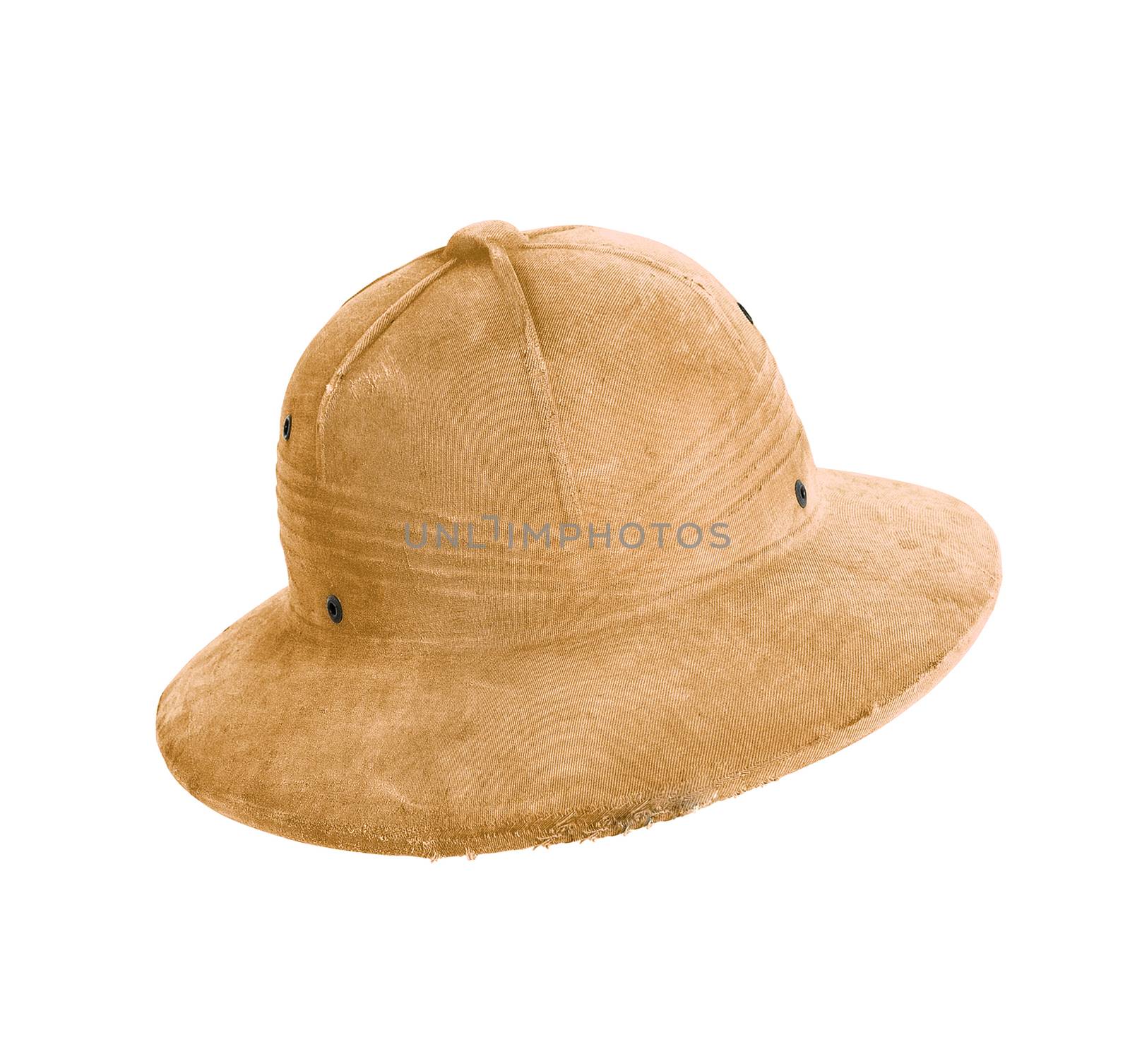 Safari hat in khaki colored fabric with snap fasteners